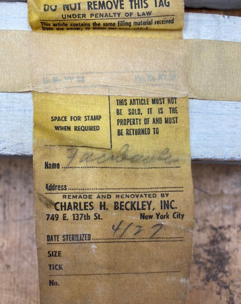 1920s bed tag
