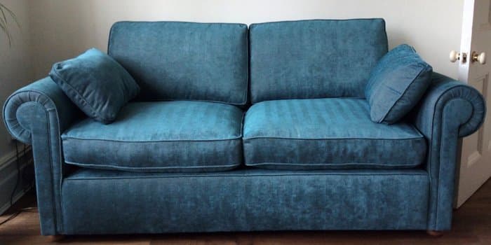 Reupholstered 1980s sofa in blue