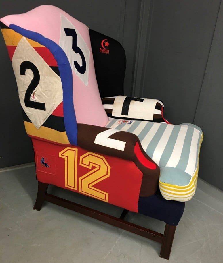 Reupholstered chair for retired rugby player