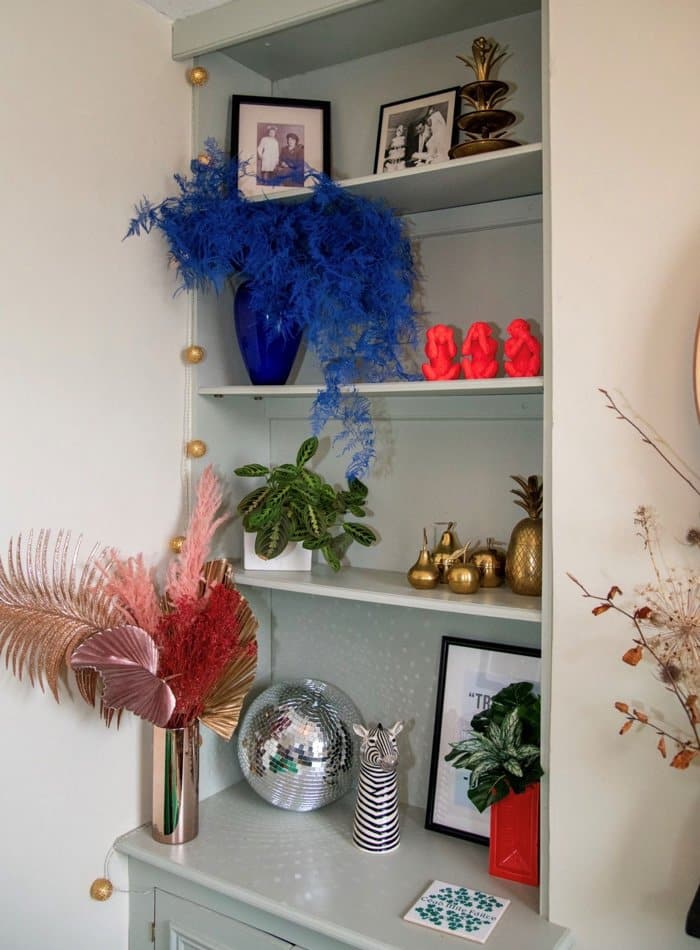 Home bookshelf with vintage furnishings