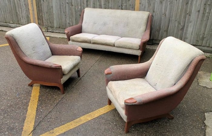 Mid-century sofa and armchairs in need of reupholstering