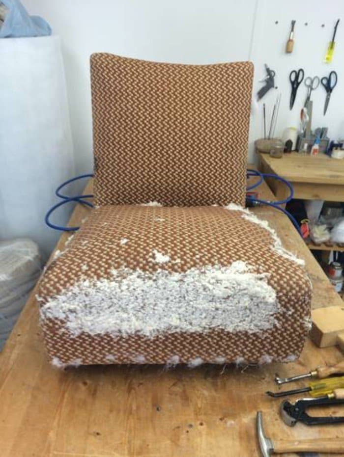 Reupholstery project in the workshop