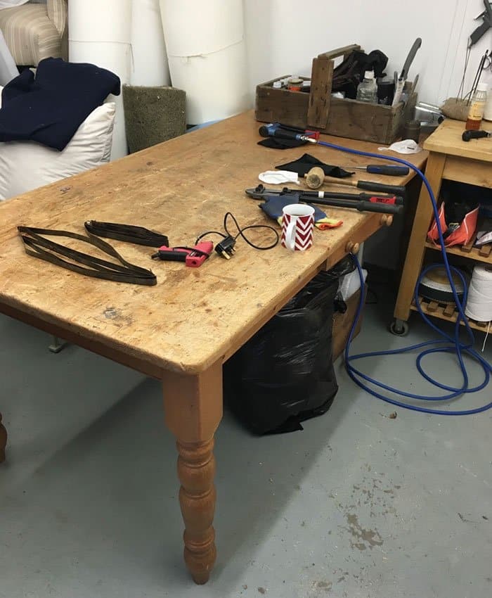 Upholstery workshop work bench