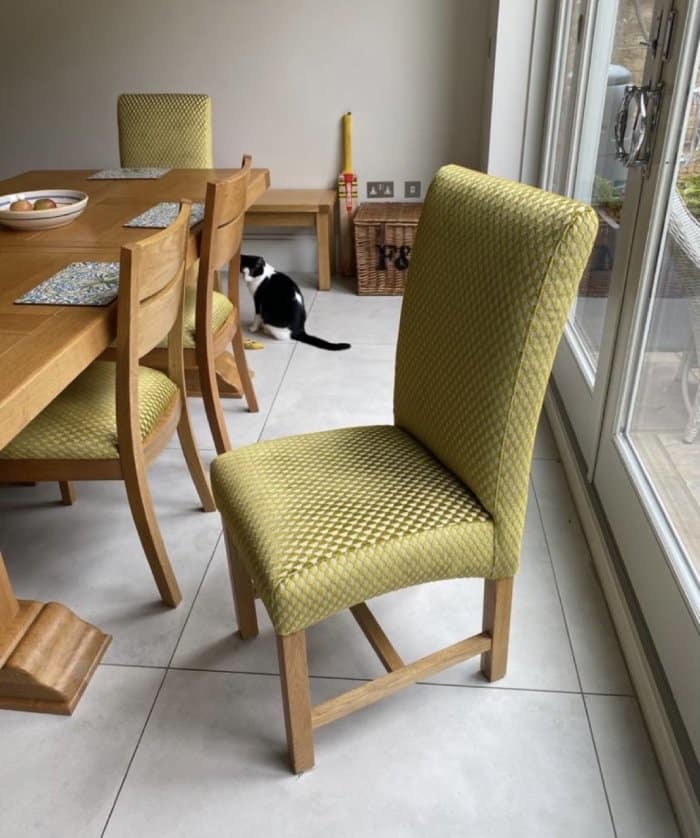Lime green reupholstered dining room chair