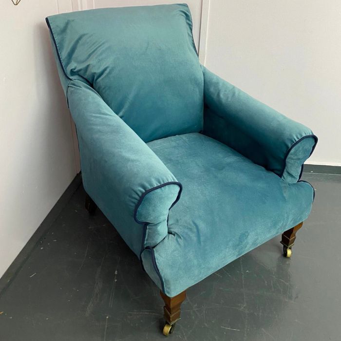 19th Century Cornelius V Smith arm chair with blue velvet material