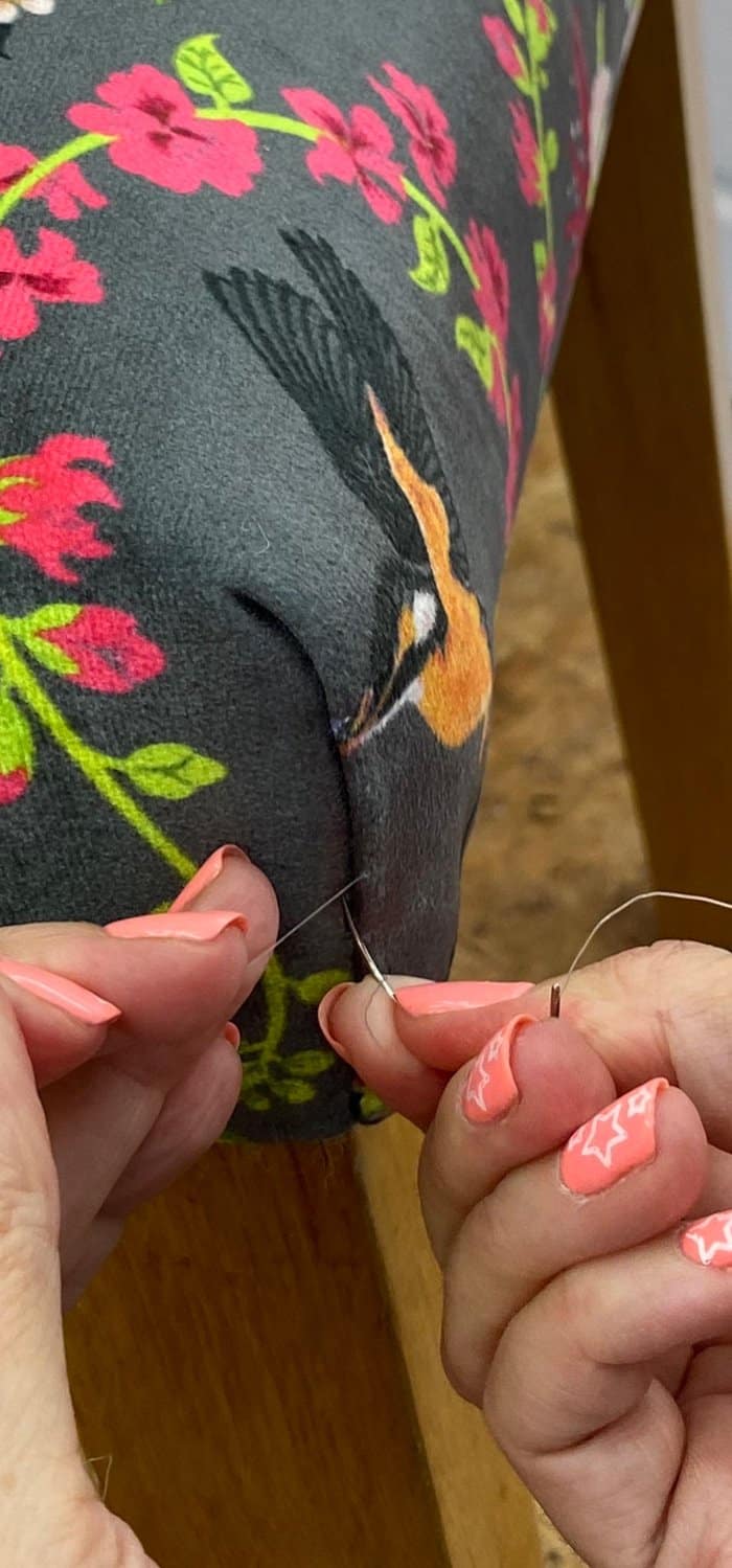 How to slip stitch - Threading into fabric attached to chair
