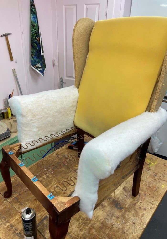 applying new polyester to the arms when reupholstering a chair