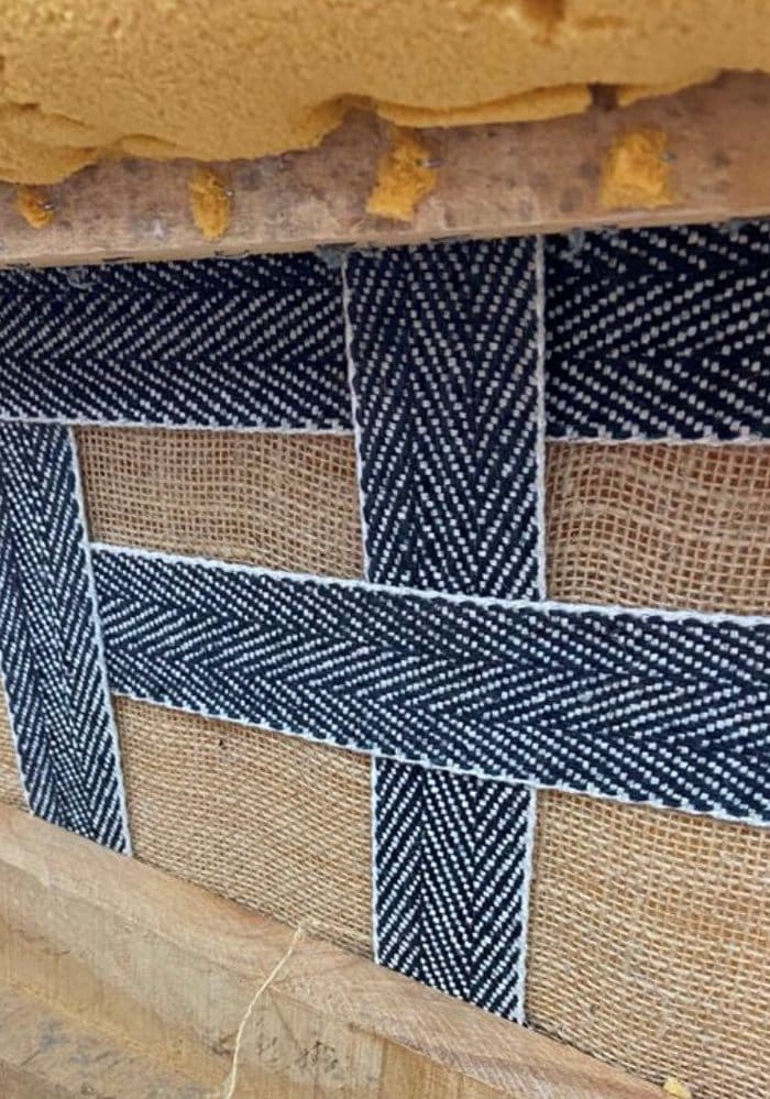 hessian added to the reupholstered chair