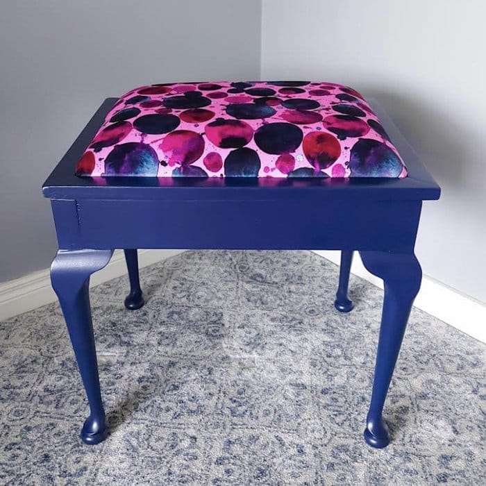 Upholstered piano stool designed and made at Indya Creates