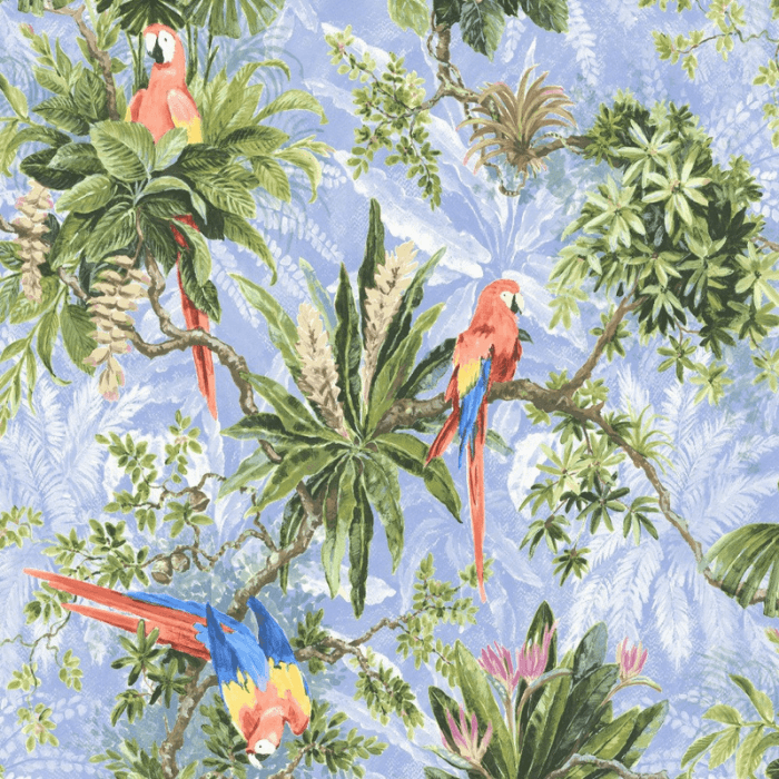 Mallion and Knowles Macaw fabric in royal blue and peach