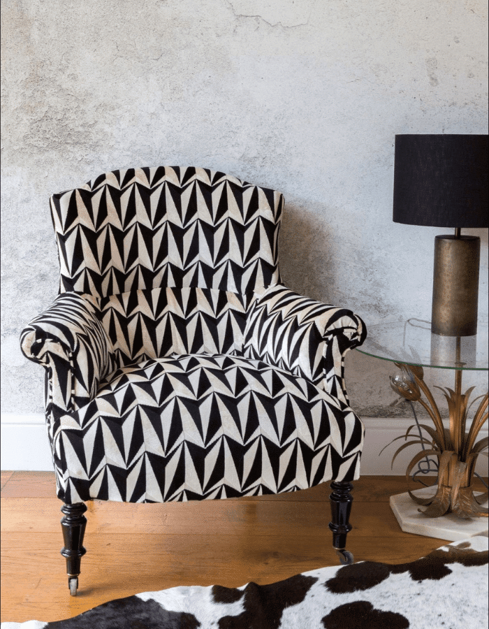 Napoleaon III chair in Origami Rockets Monochrome by Eley Kishimoto.
