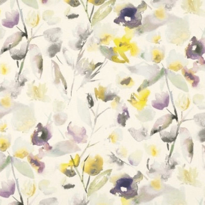 Romo Mariola Orchid fabric combining lilac and yellow colours