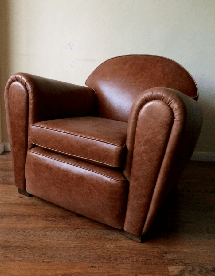 French antique chair in brown leather from crest leather