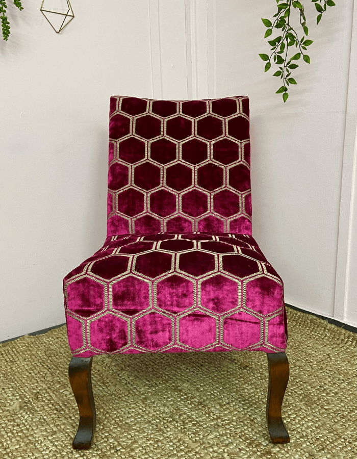 Reupholstered Nursing chair in Designer Guild Manipur-Fuchsia fabric