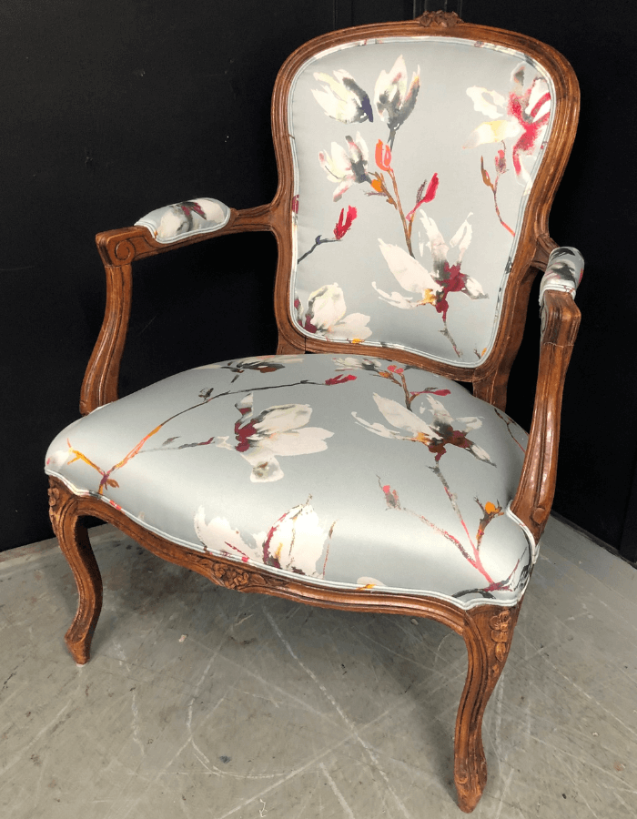 Louis-style chair reupholstered in Romo Sephora Duck Egg