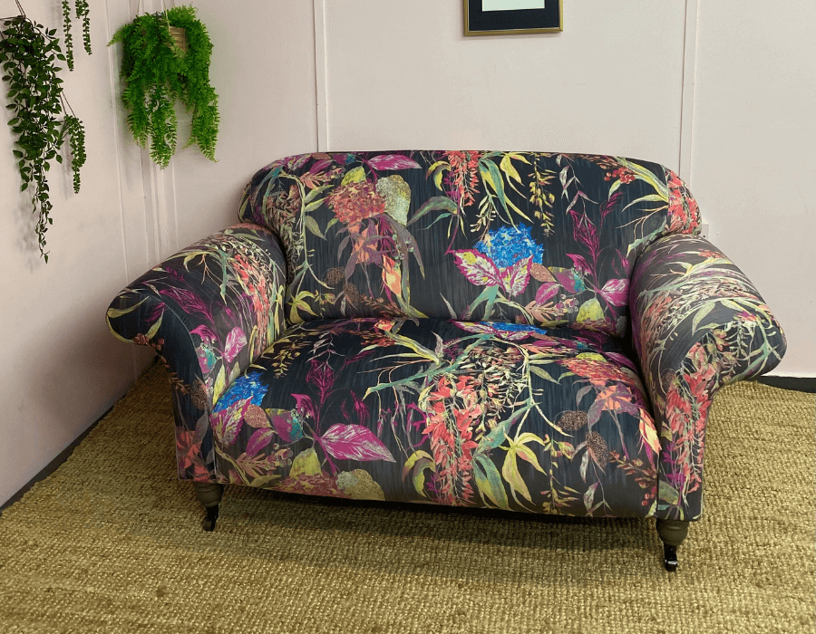 Multiyork sofa reupholstered in Prestigious Textiles' Botanist fabric in Ebony.