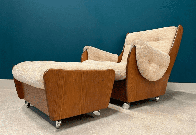 A G-Plan Saddle Back chair with footstool
