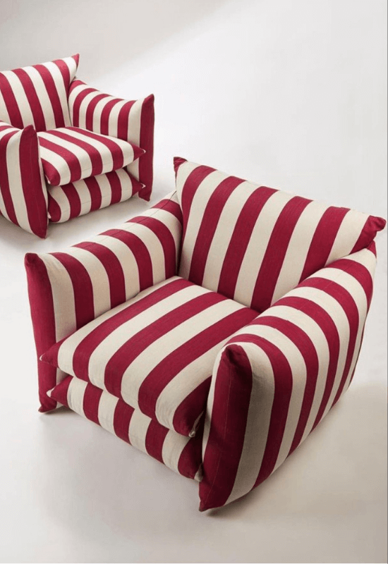 Red and white stripe Buchanan Studio chair.