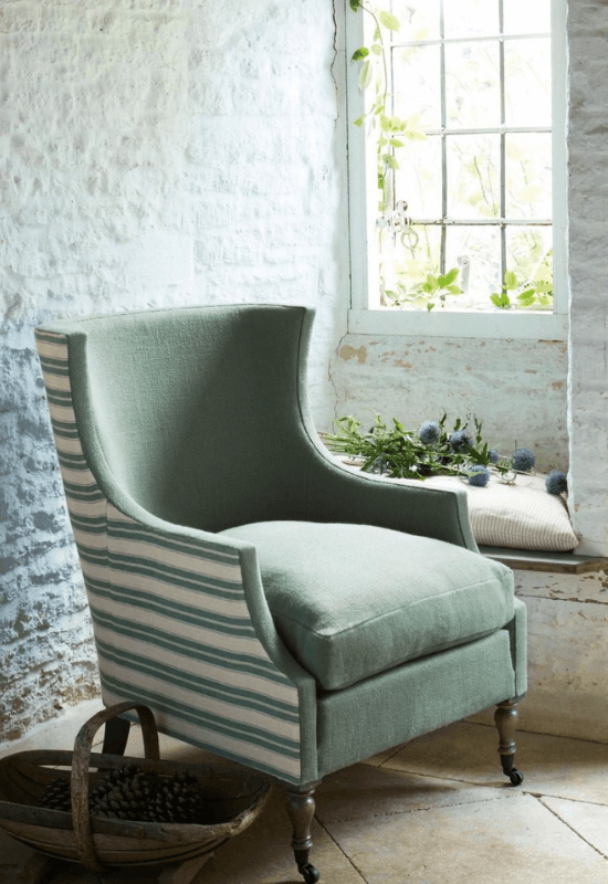 Colefax and Fowler green and white stripe chair.