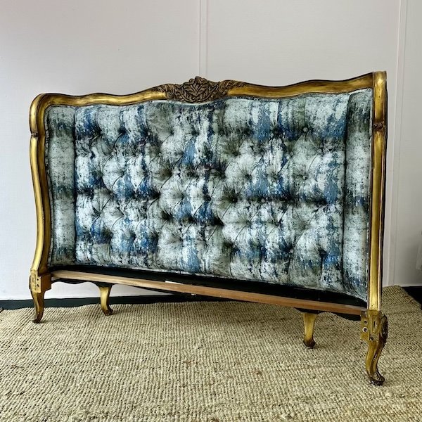 Gold framed Headboard with blue fabric