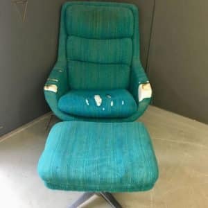 Mid century chair and footstool ready for reupholstery