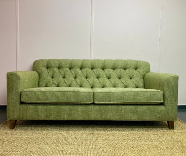 Reupholstered button back sofa in green