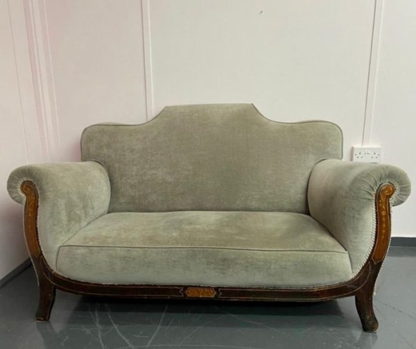 Grey antique styled sofa prior to reupholstery