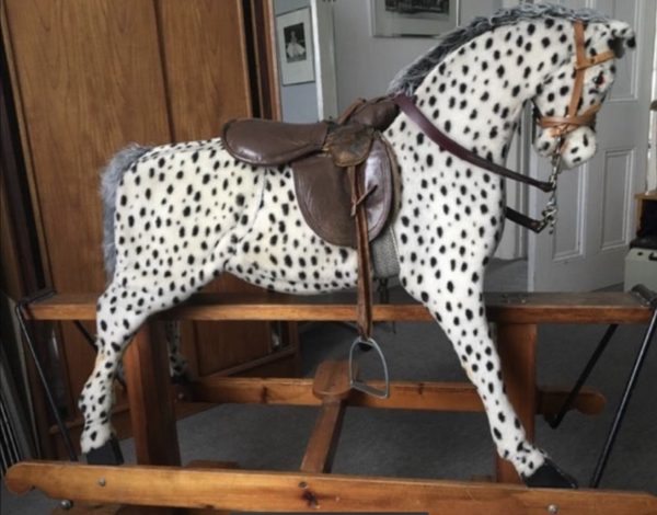 Photo pf Spotty Dobbin rocking horse before restoration began