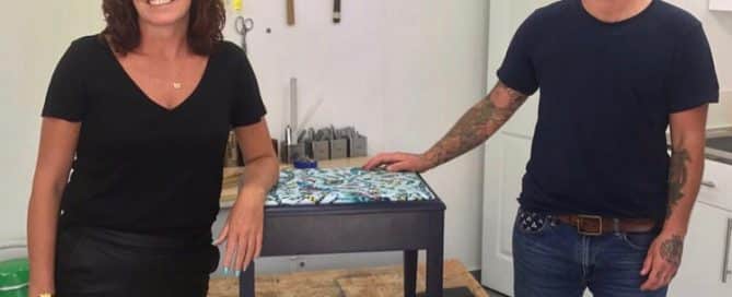 Sharon O'Conner with upcycled piano stool