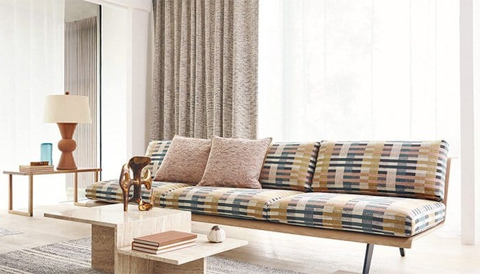 Oxley Range by Romo fabric reupholstered sofa