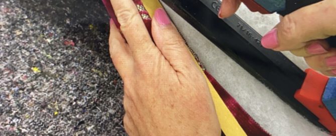 Stapling upholstery single piping onto chair with a staple gun