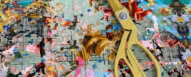 Gold scissors on Neo 13 Blackpop British velvet fabric