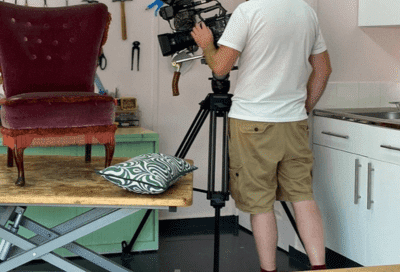 Behind the scenes in the Vintique workshop filming for the BBC's Money For Nothing programme.