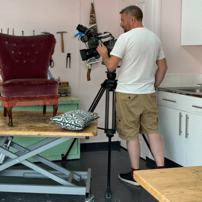 Behind the scenes in the Vintique workshop filming for the BBC's Money For Nothing programme.