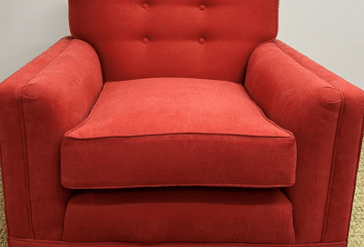 G-Plan chair reupholstered in Romo Fabrics Linara.