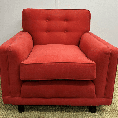 G-Plan chair reupholstered in Romo Fabrics Linara.