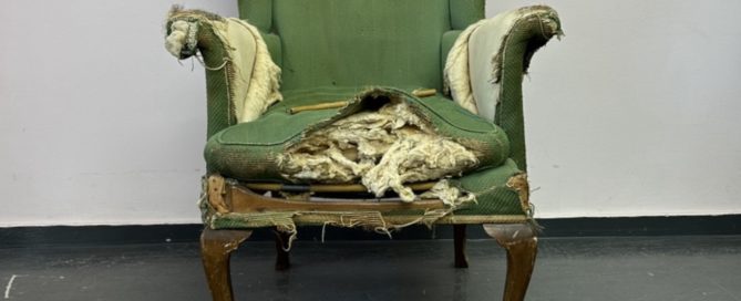 Piece of mid century furniture waiting to be reupholstered with modern fabrics containing toxic chemicals