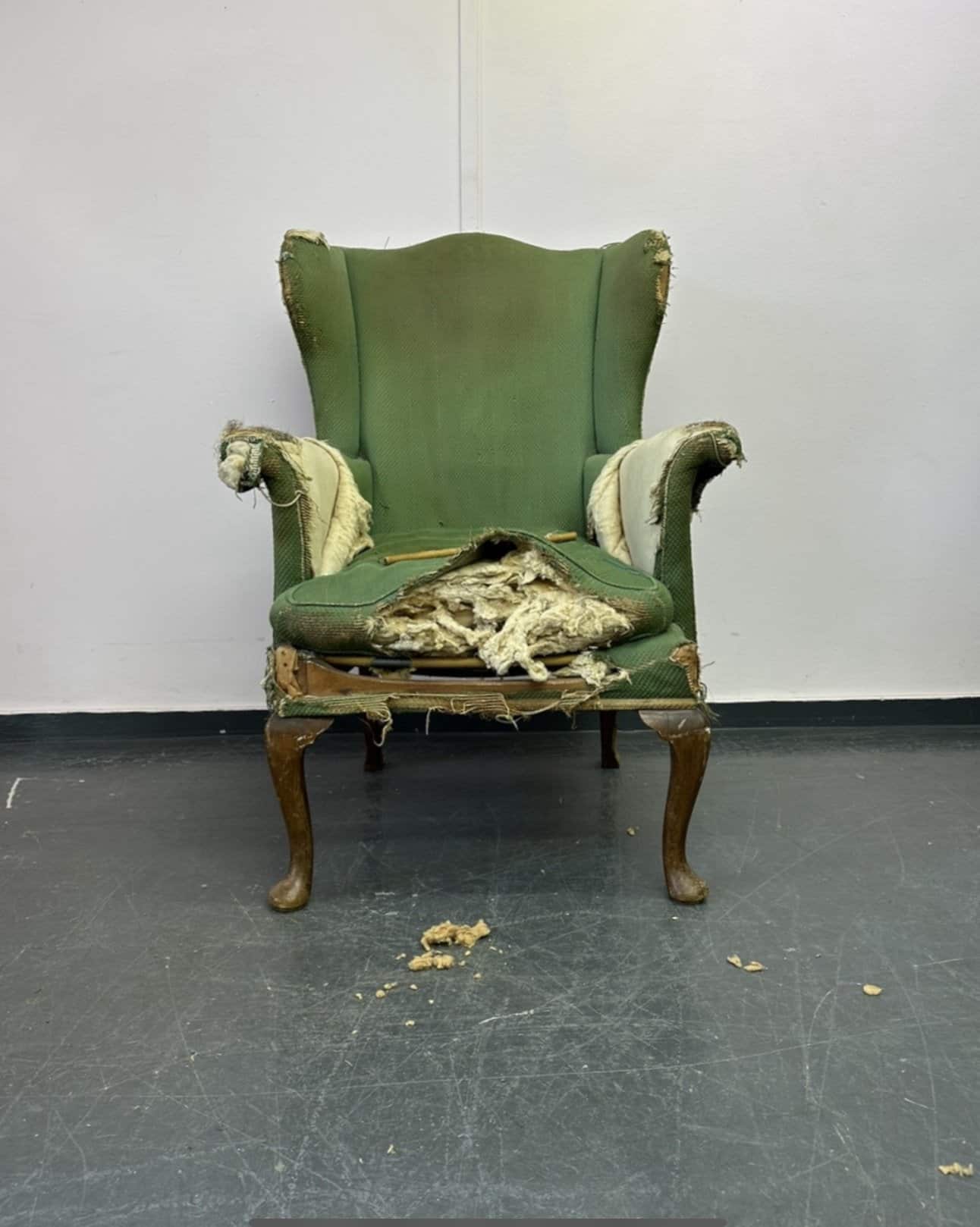 Piece of mid century furniture waiting to be reupholstered with modern fabrics containing toxic chemicals